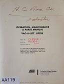 Vac-U-Lift -Vac-U-Lift D-2542-1, Covers Operation, Maintenance & Parts Manual- D-2542-1-01